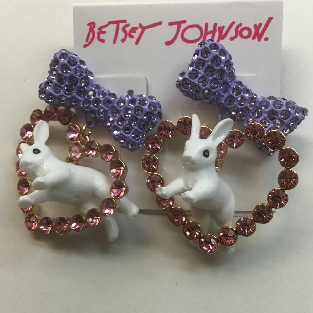 Betsey Johnson New Bunny, Lavender Bow and Pink Heart Earrings